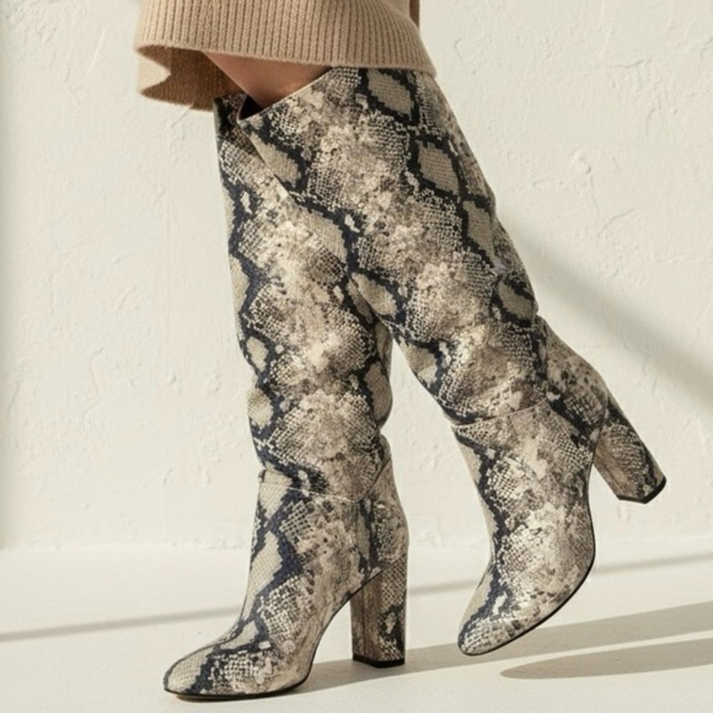 LAVORAZIONE ARTIGIANALE Made In Italy Artisan Suede Snakeskin Knee High Boots